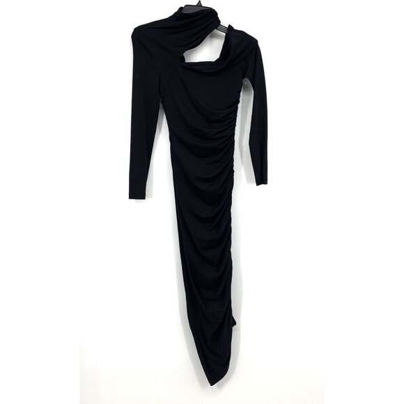 Revolve Misha Dress Clotilde Black One Shoulder Long Sleeve Ruched - Picture 3 of 14